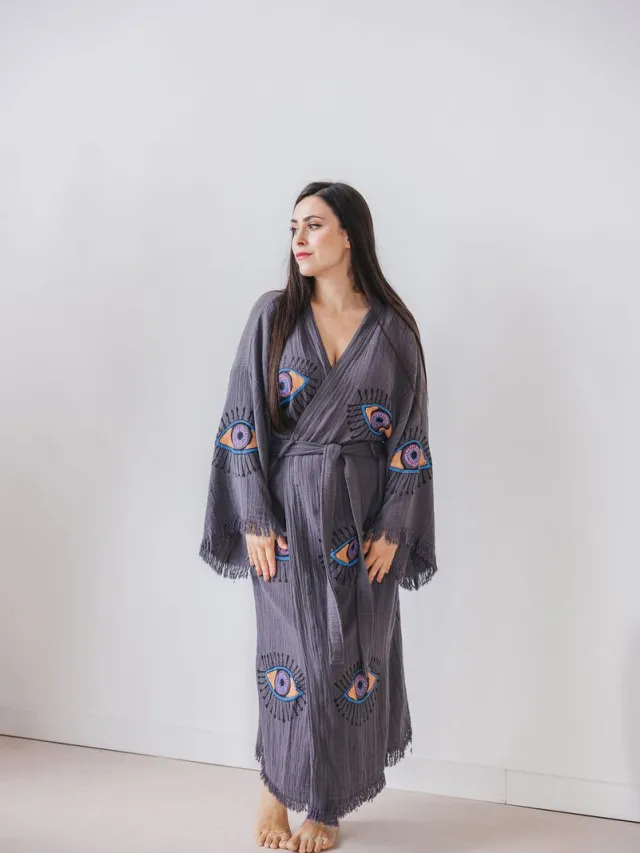 A Sense of Love Dames Mousseline Badjas Nazara / Grijs / One Size
