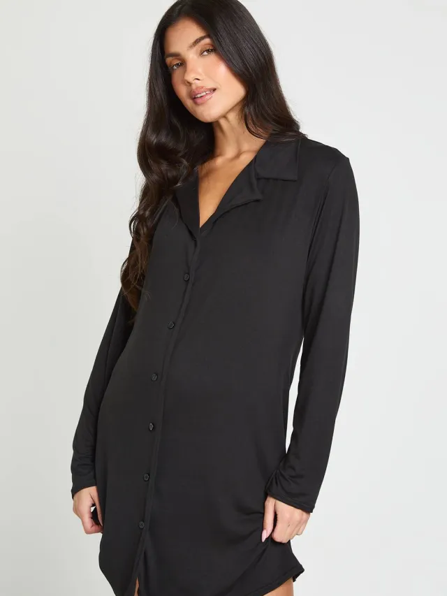 boohoo Dames Zwangerschaps Nachthemd Met Lange Mouwen Zwart