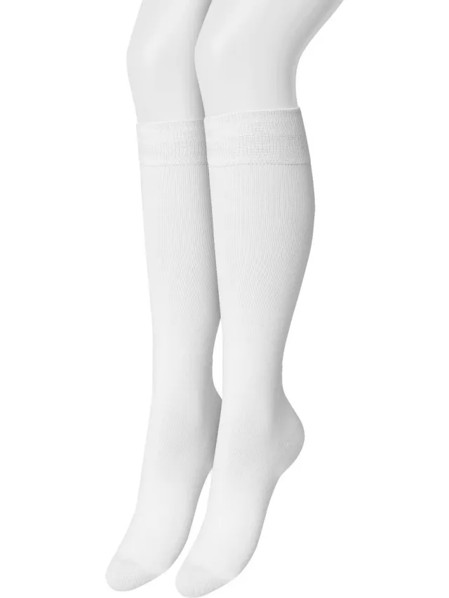 Bonnie Doon Dames Kniekousen Wit - 2 paar - Knie Kousen - 2-pack - Multipack - Uitstekend draagcomfort - Cotton Knee High - Zakt niet af - Effen - OEKO-TEX - White - OL834302.103