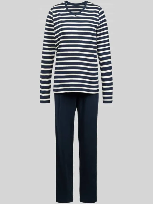 Schiesser Pyjama met streepmotief Blauw