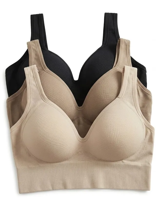NUVEX Multicolor sport bh set dames maat L – 3 delige draadloze bh set met voorgevormde cups – naadloze fitness bh met brede banden – comfortabele sportbeha voor yoga fitness en dagelijks gebruik