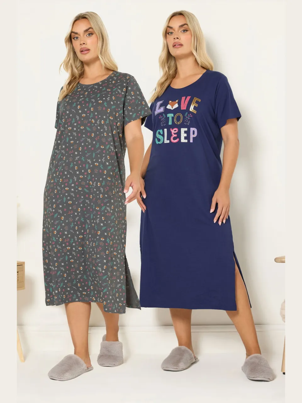 Yours 2Pack Marineblauwe 'Love To Sleep' Midaxi Nachthemden-68 Blue