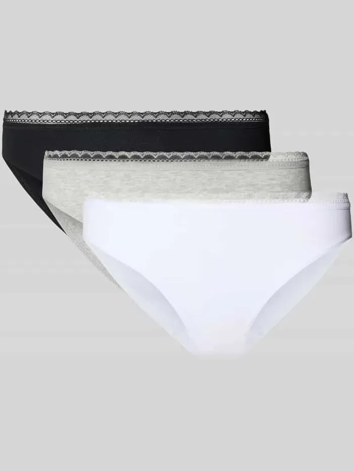 Schiesser Slips in set van 3 met kanten boord model 'Rio' Wit