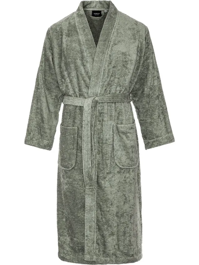 Comvie Kimono badstof katoen – lang model – unisex – badjas dames – badjas heren – 100% katoen - sauna - olijfgroen - XX/XXXL