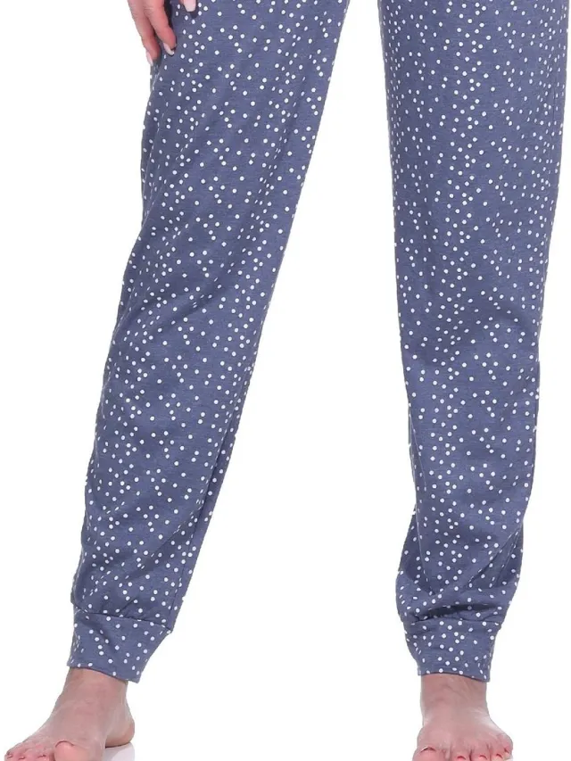 Normann Damespyjamabroek lang mix & match in polka-dot look - ideaal om te combineren blau-melange