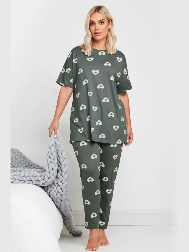 Yours Pyjamaset Van Katoenmix Met Hartontwerp In Grijs-44 Grey