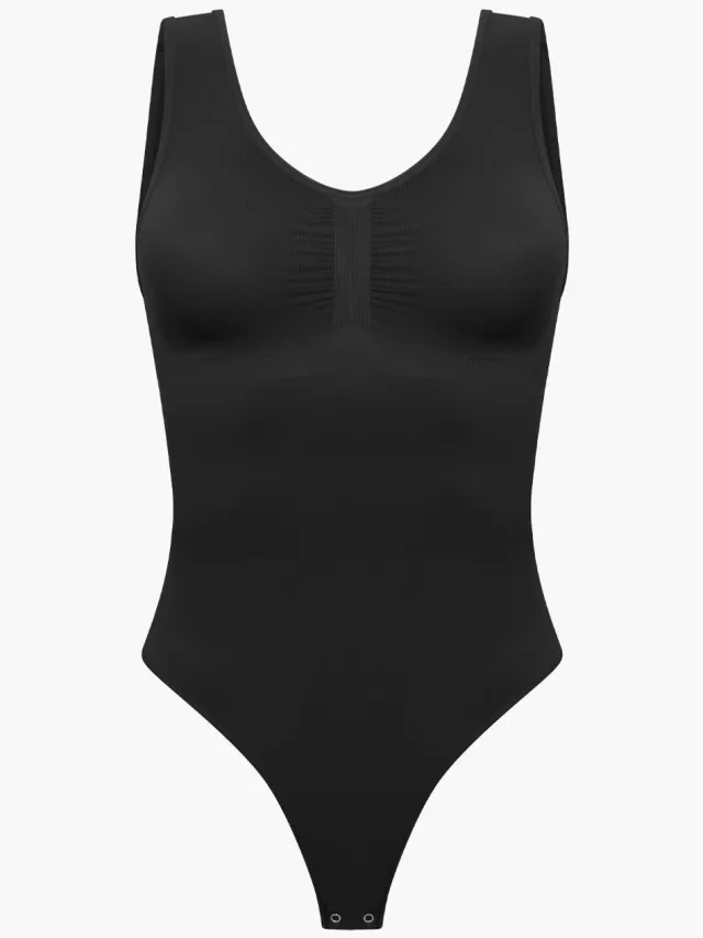 cfab Tanktop bodysuit met corrigerende werking en strikje - Zwart - 3XL - Corrigerende Body - Naadlos - corrigerend ondergoed dames
