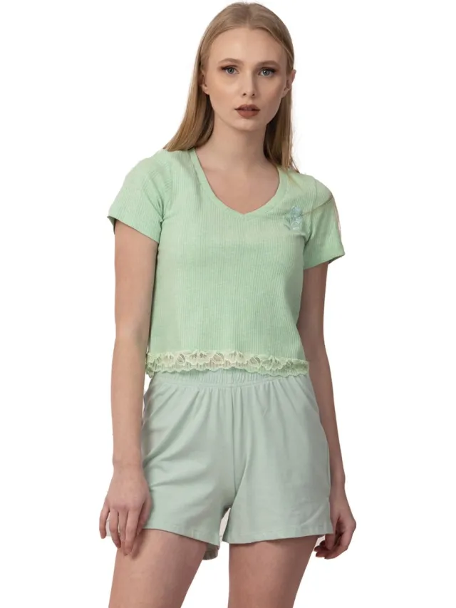Vanilla Flower dames pyjama - Pyjamasets - Egyptisch katoen - PJ8916 - Groen