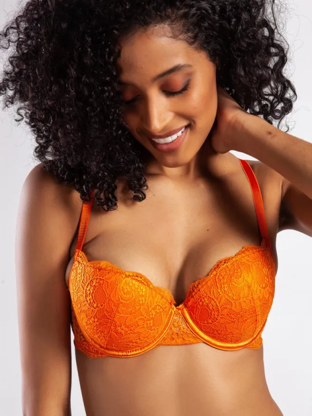 Purple-Daisy Colors Push-up BH met Beugel - Kant - Voorgevormd - ORANGE