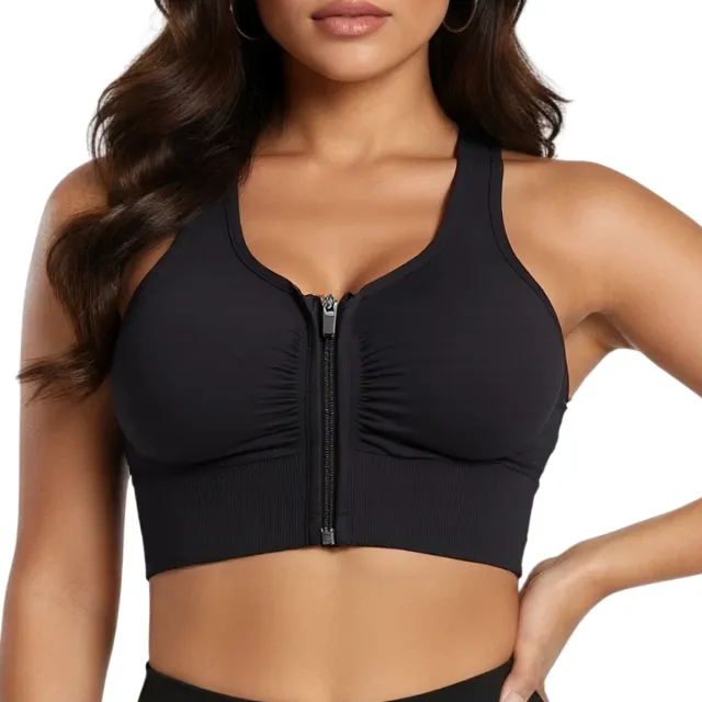 Shapetape Sport BH Met Rits - BH met Voorsluiting - Push Up BH zonder beugel - Zwart - Extra comfortabele Sport BH - Sport bh dames - Shock absorber - Sport top - Magic bra - Comfort BH