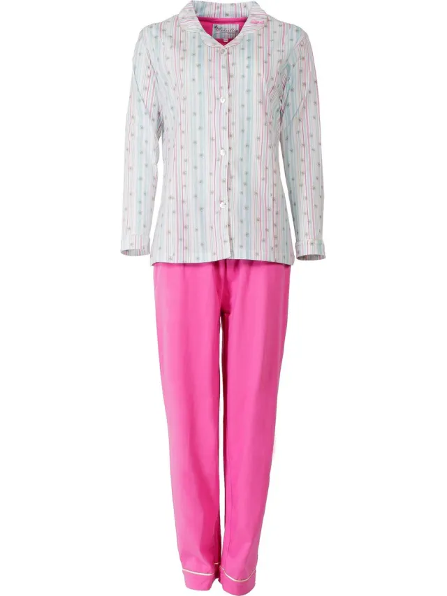 Medaillon Dames Pyjama - 100% Gekamde Katoen - Roze