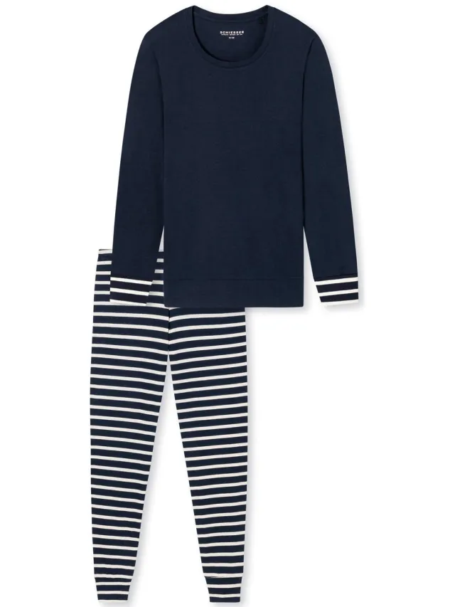 Schiesser Pyjama lang Casual Essentials - Dames Pyjamaset nachtblauw