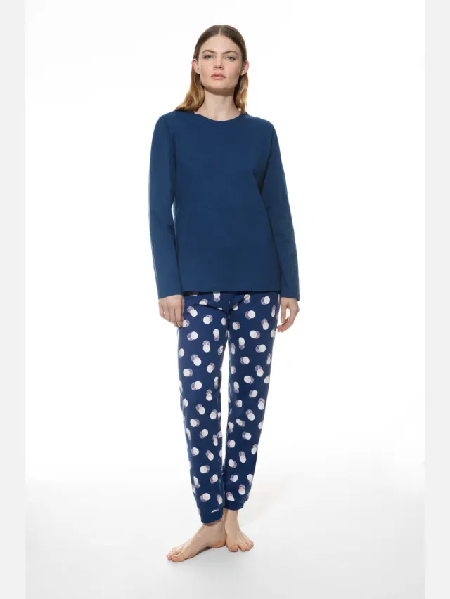 Mey Pyjama kort Serie Scribbled Dots Deep Marine blauw