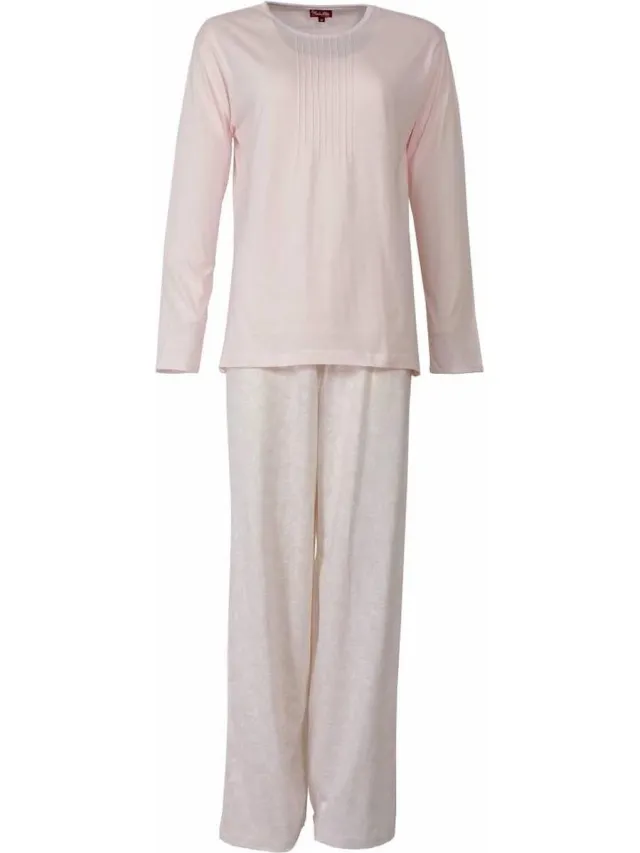 Medaillon Dames Pyjama - Katoen - Lange mouwen - Roze