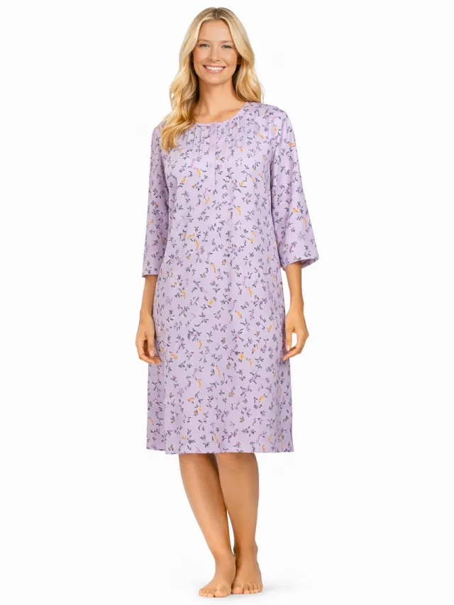 Comtessa Klassiek dames nachthemd - Bloemen - Mauve - 3/4 mouw