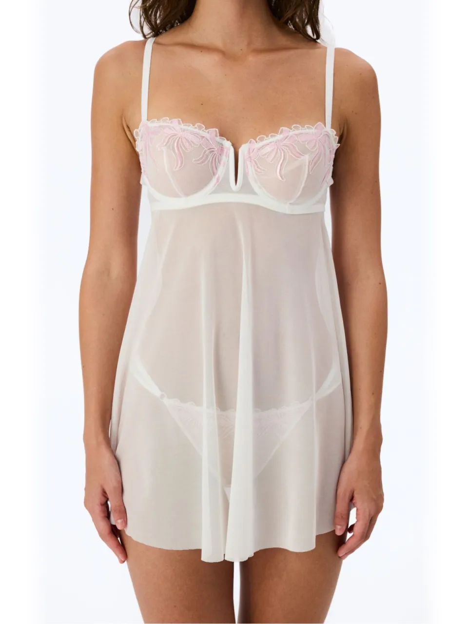 Penti Babydoll met borduursel, beugels en strikjespatroon wit, foto 2