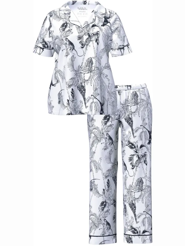 Ulla Popken Dames - Pyjama safari kraag V-hals korte mouw - Off-white - Maat 42+
