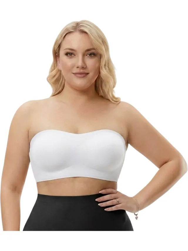 Naadloze Strapless BH met Anti Slip – - Wit - Strapless Push Up BH Zonder Beugel - Onzichtbare BH Dames - Seamless Bandeau BH - Draadloze Comfort BH - Strapless BH voor Jurk & Top - BH met Uitneembare Pads - Shapetape