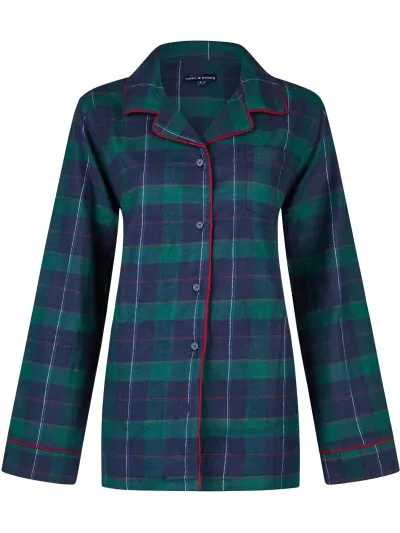 happy shorts Dames kerst pyjama set shirt + broek blauw/groen geruit flanel, foto 2