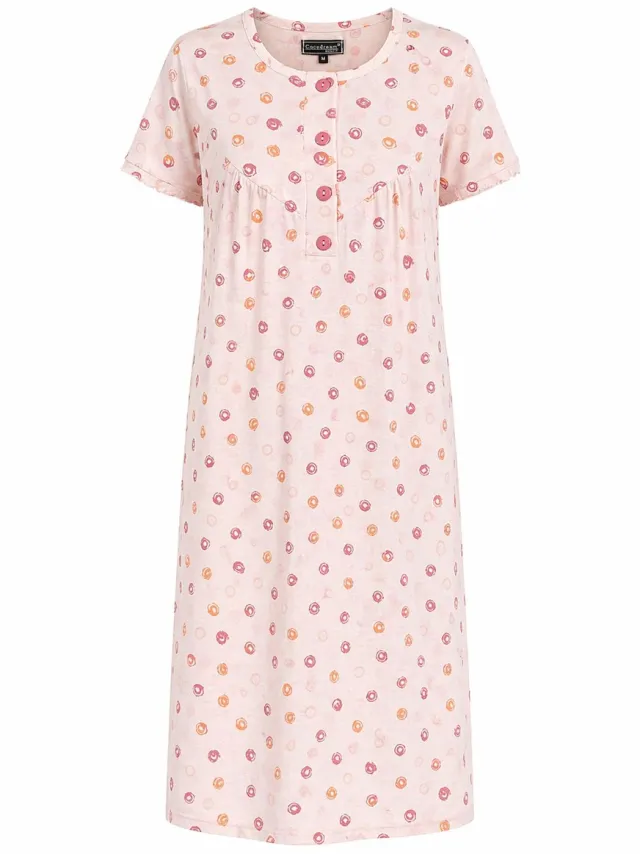 Cocodream Quality Cocodream - Klassiek nachthemd dames - Korte mouw - Peach Cirkelpatroon - Lang model