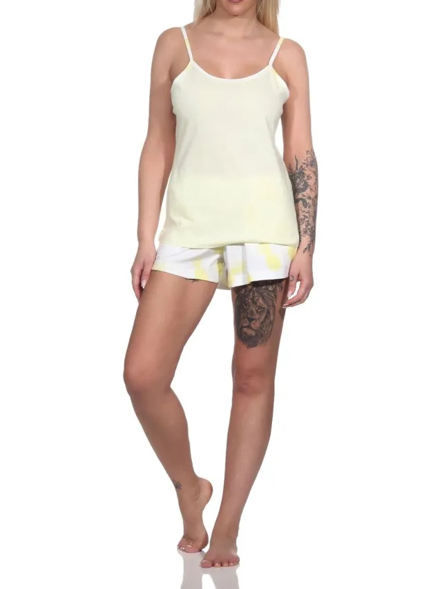 Normann Spaghettibandjes Dames Pyjama Shorty met ananasmotief gelb