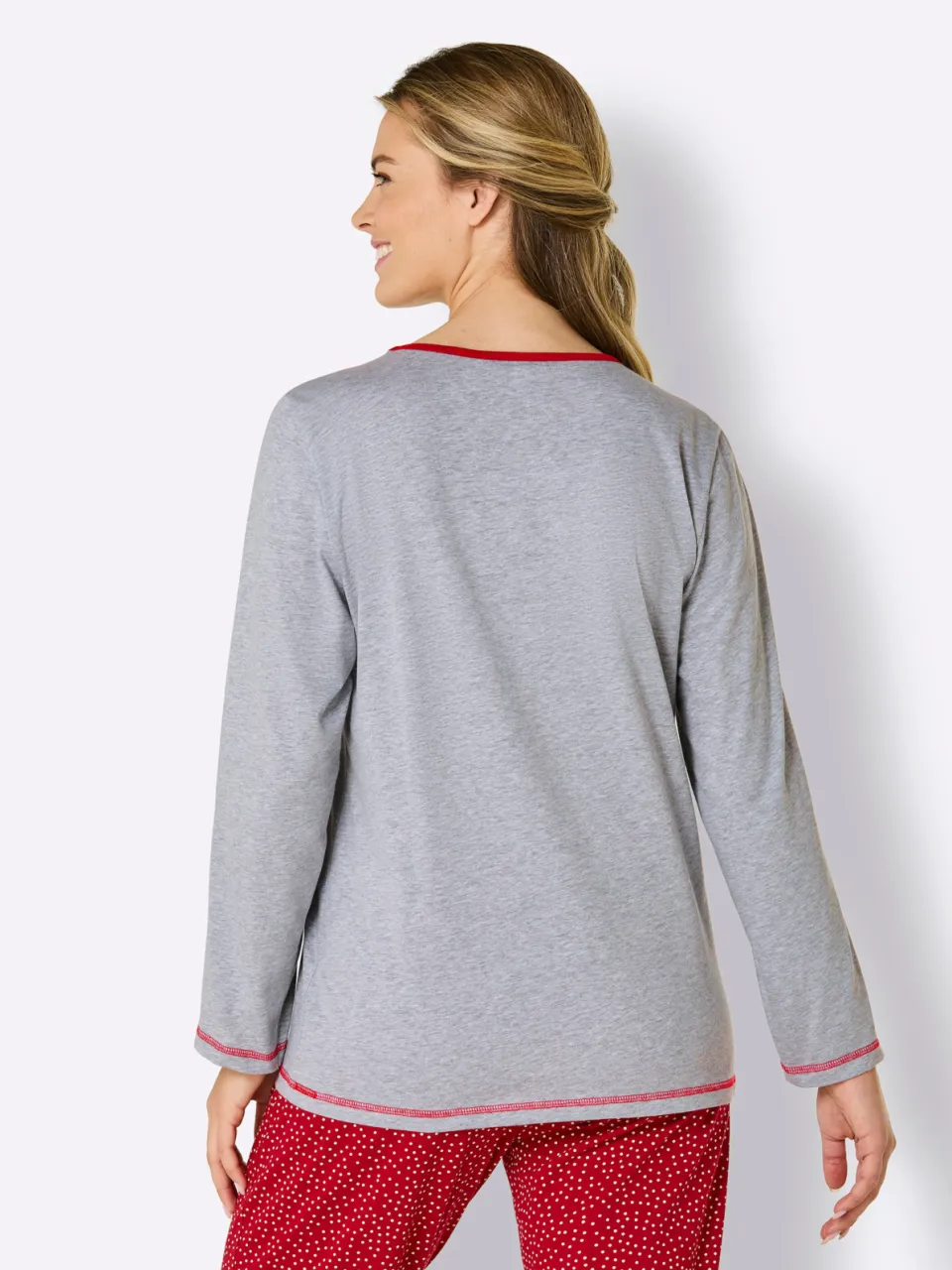 Pyjamashirt grijs gemêleerd/rood, foto 3