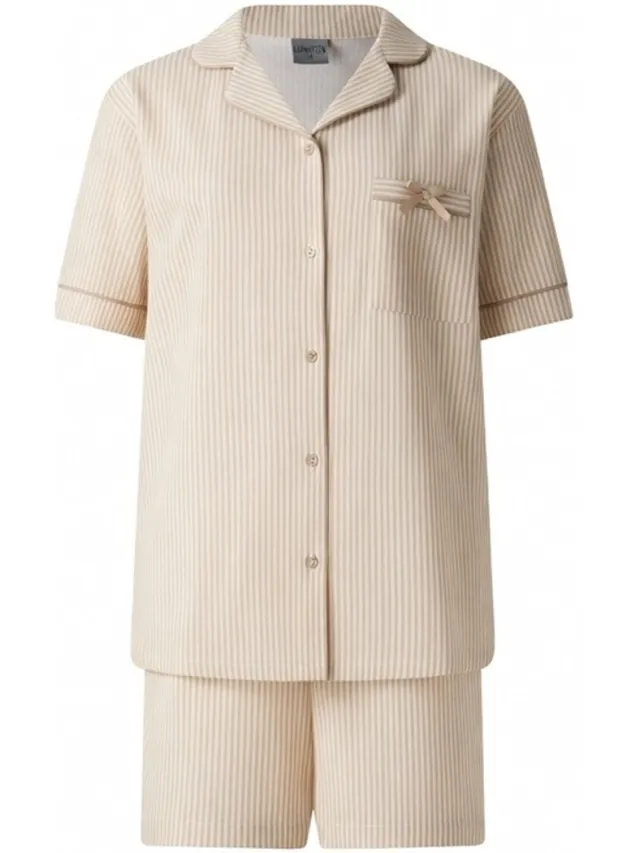 Lunatex dames shortama 124268 doorknoop - korte pyjamaset - zand Sand
