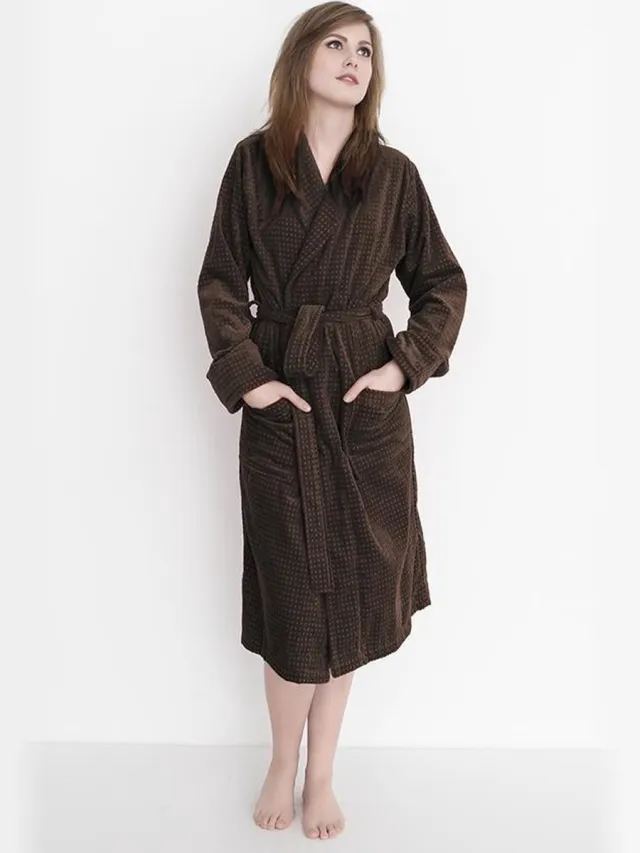 Heckettlane HnL Badjas Velours Carré - Dark Earth Bruin