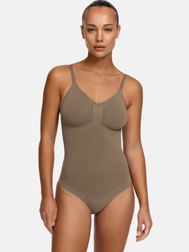cfab Corrigerend bodysuit met koordjes - Taupe - 4XL - Corrigerende Body - Naadlos - corrigerend ondergoed dames