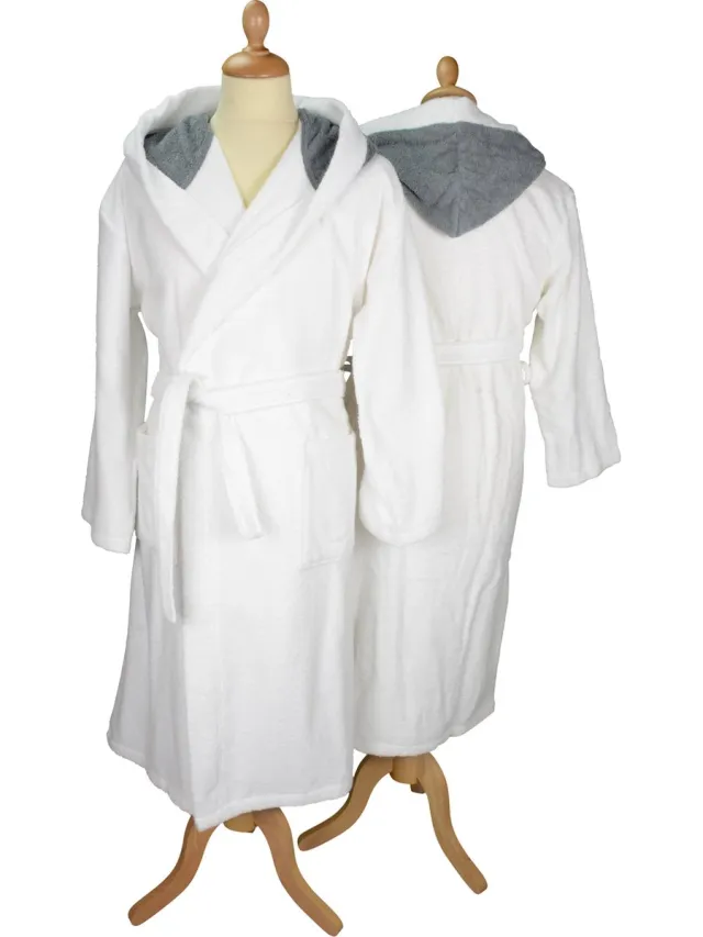ARTG Robezz - Badjas - Gekleurde Capuchon - White/Anthracite Grey Wit met Anthracietgrijs