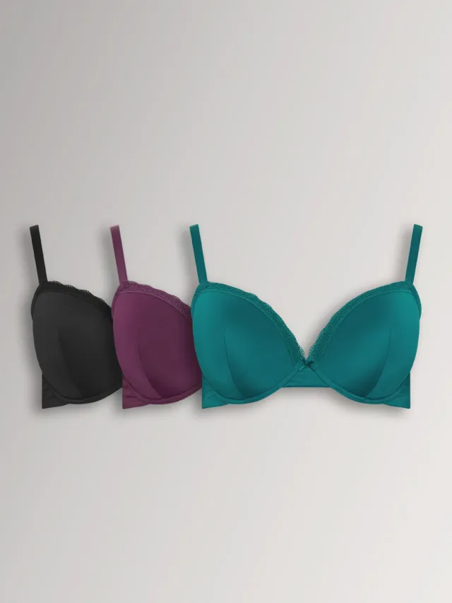 Yours 3Pack Bordeauxrood En Groene Tshirtbh’S Met Kanten Rand En Vulling, foto 2