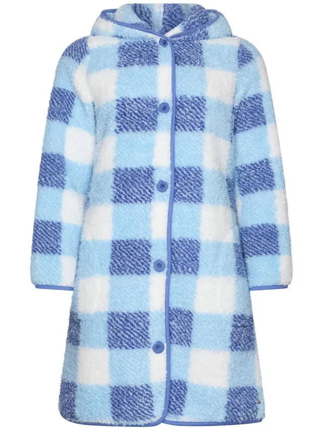 Rebelle Frozen Sky - Badjas - Fleece - Geruit - Blauw/Wit
