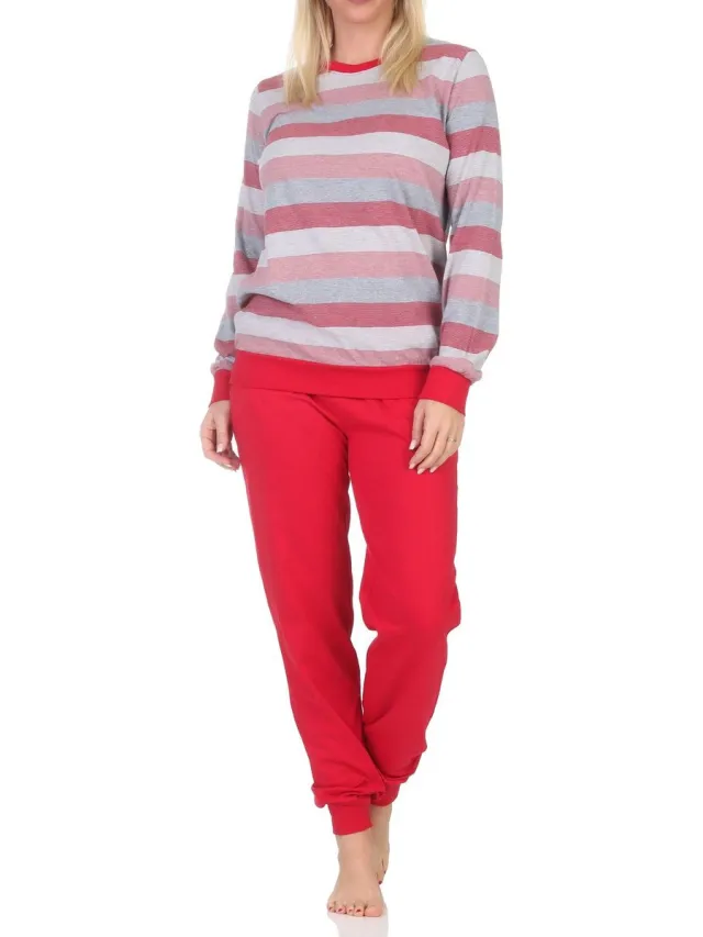 Normann Damespyjama met manchetten Pyjama in blokstreep-look - ook in overmaten rosa