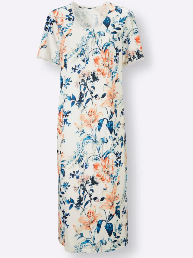 nachthemd met bloemenprint wit apricot, foto 2