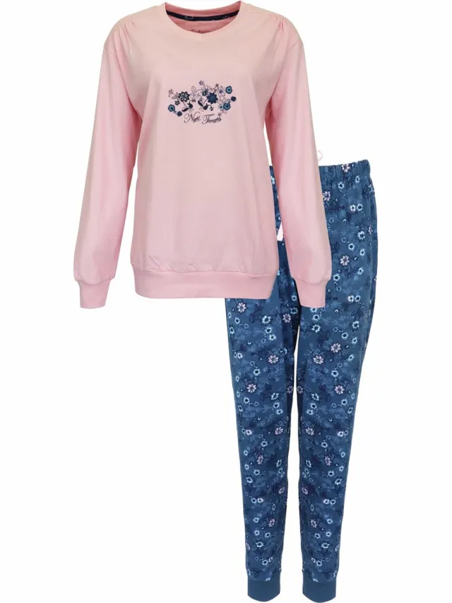 Tenderness Dames Pyjama - Katoen - Lange Mouwen - Roze