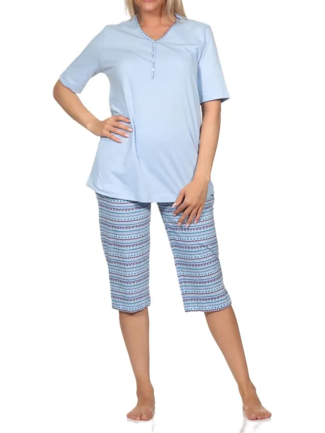 Normann dames capri pyjama met korte mouwen in Ethnolook - Ook in oversizes blau