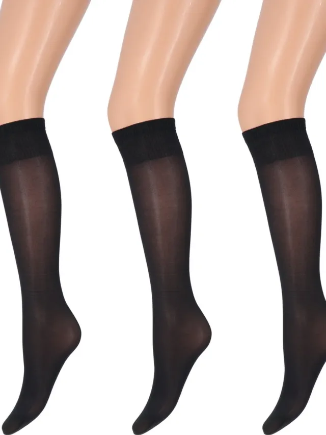 Marianne Dames Kneehighs Shiny Panty - 35Den - 3-Pack - Maat One Size - Marine