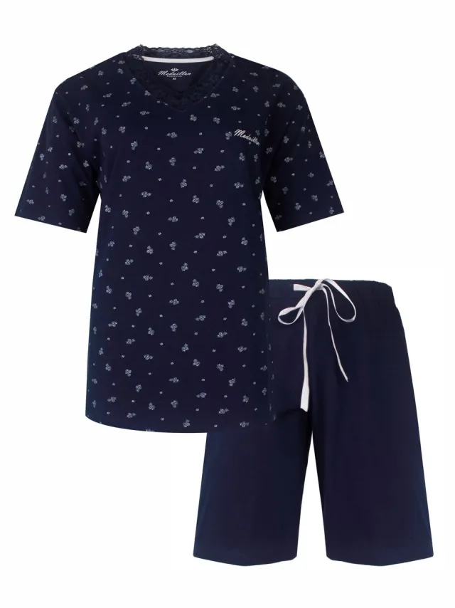 Medaillon Dames Shortama - Pyjama Set - Nachtkleding - Donker Blauw