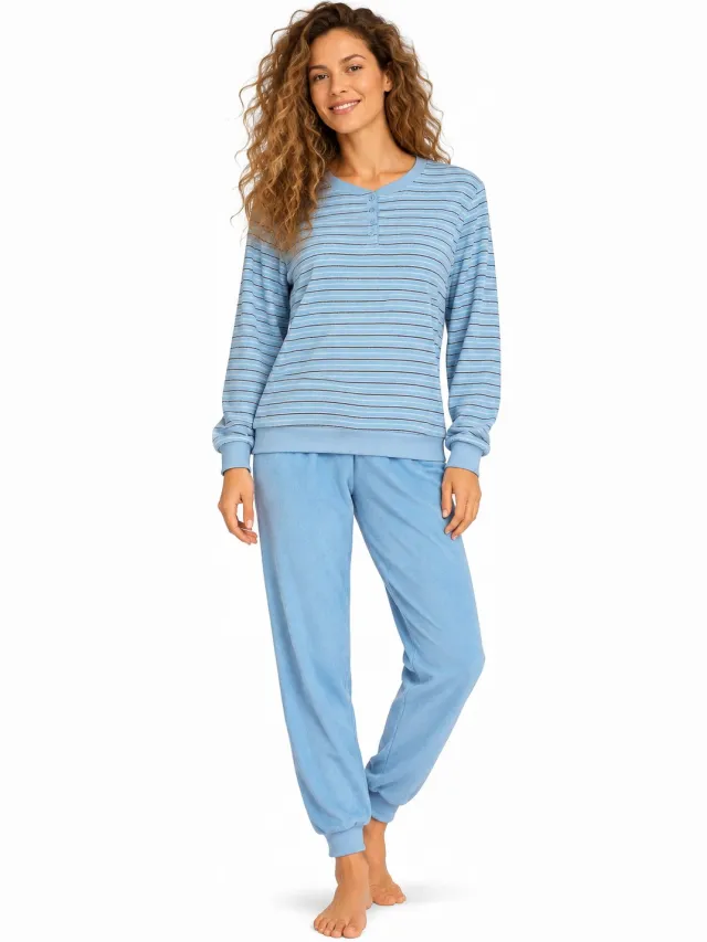 Comtessa Badstof Dames Pyjama – Winter – Blauw Gestreept