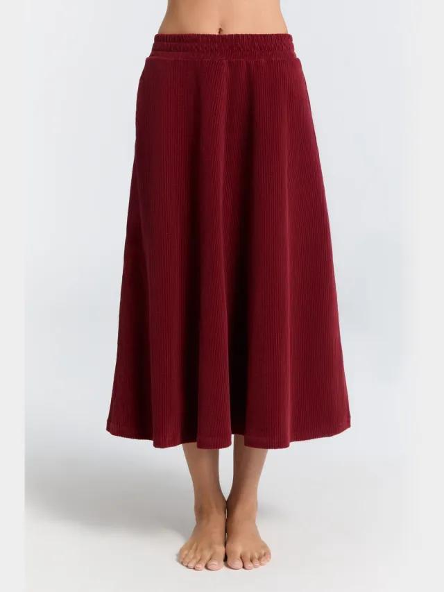 Leela Cotton dames vegan Rok Corduroy Bordeaux Donkerrood