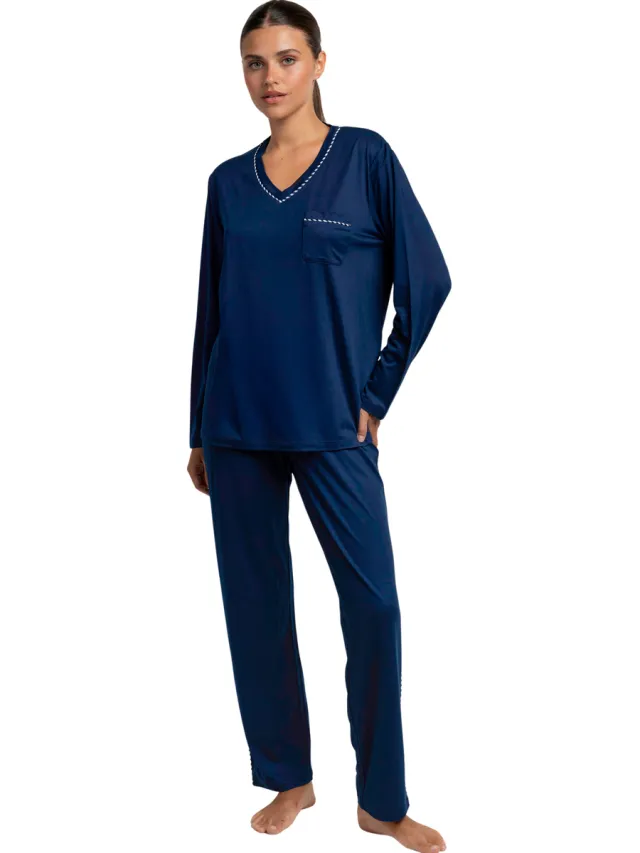 Admas Luxury Pearl pyjamaset donkerblauw