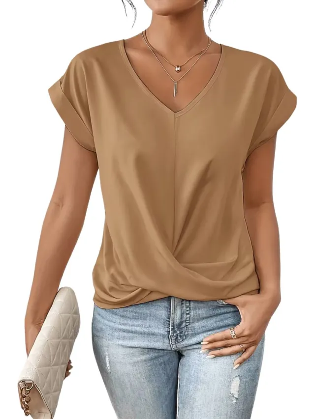 Currero Topje Dames - Top Kleding - Shirt - Blouse - Kort - Volwassen - Khaki