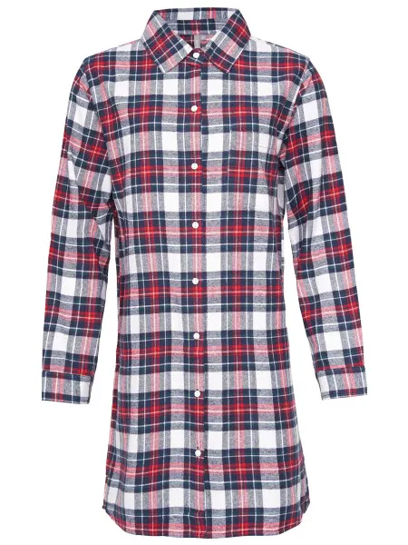 By Louise Dames pyjama nachthemd lang flanel geruit rood/blauw, foto 2