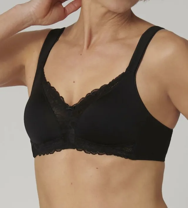 Triumph BH zonder beugel - Modern Lace+ Cotton N - Kanten Katoenen niet voorgevormde bh - Brede zachte bandjes - 90A - Zwart