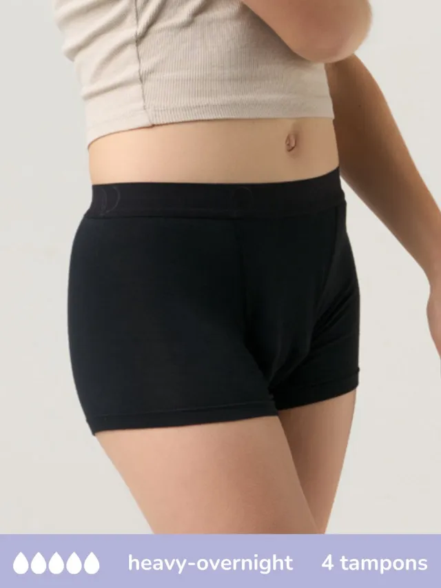 moodies period undies Moodies menstruatie ondergoed hevig - Bamboe Boyshort - maat 140/146 (XXS) Zwart