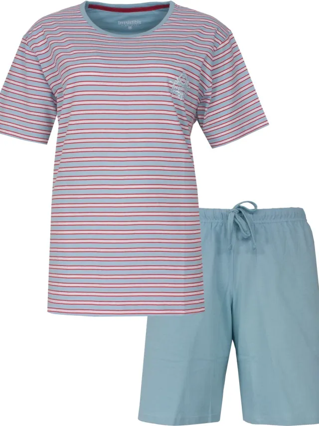 Irresistible Dames Shortama - Gestreept - Korte Mouwen - Licht Blauw