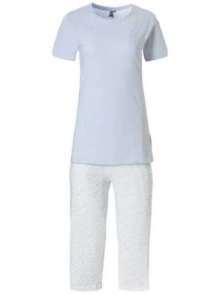 By Louise Dames capri korte pyjama set / wit Blauw