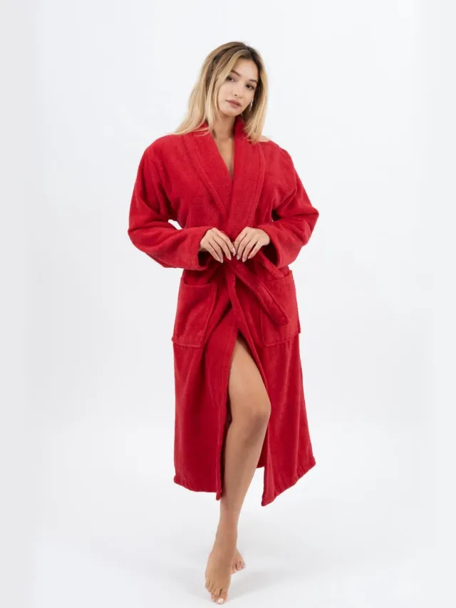 Lubna Home Badjas LARGE-%100 ZACHTE KATOEN -UNISEX-ROOD