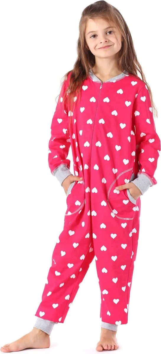 Merry Style Kinder Pyjama - ronde hals - lange mouwen - lange broek met zakken - Katoen - MS-MS10-186-PJ - Rosa Herzen Melange - 134-140