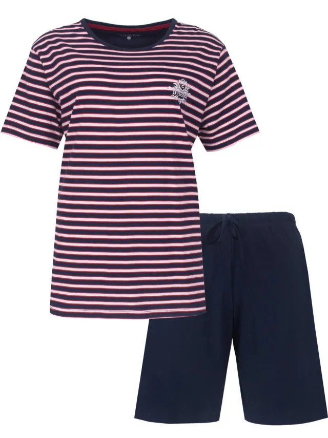 Irresistible Dames Shortama - Gestreept - Kote Mouwen - Donker Blauw Donkerblauw